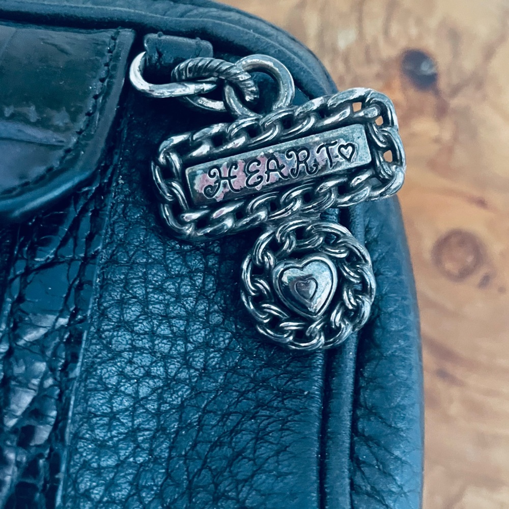 Brighton Vintage Black Croc Leather Silver Heart crossbody bag pocket red inside - Picture 13 of 15